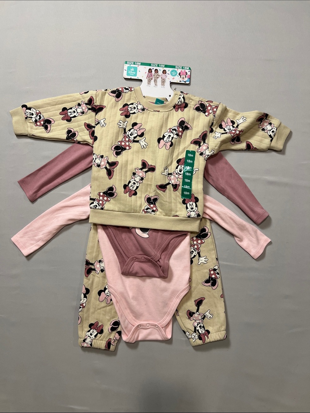 Disney Girls Minnie Mouse 4-Piece Pajama Set in Pink and Cream Size 18M - Picture 3 of 10